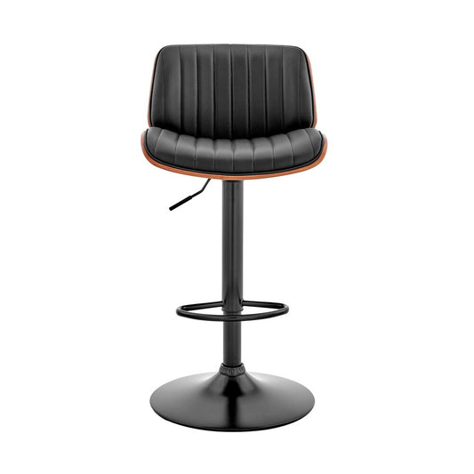 Armen Living - Brock Adjustable Black Faux Leather and Walnut Wood Bar Stool with Black Base - LCBCBAWABLBL veiw 2