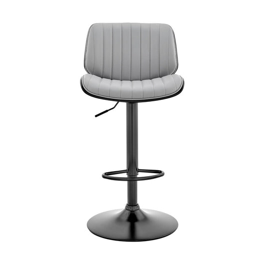 Armen Living - Brock Adjustable Gray Faux Leather and Walnut Wood Bar Stool with Black Base - LCBCBABLBLGR veiw 2