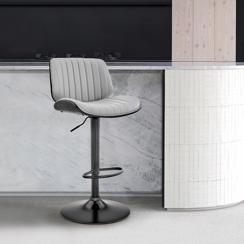 Armen Living - Brock Adjustable Gray Faux Leather and Walnut Wood Bar Stool with Black Base - LCBCBABLBLGR veiw 10