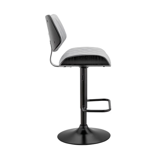 Armen Living - Leland Adjustable Gray Faux Leather and Black Finish Bar Stool - LCLEBABLGR veiw 2