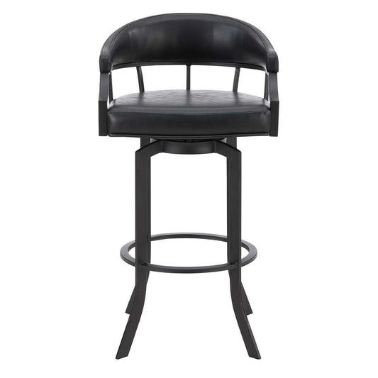 Armen Living - Pharaoh Swivel 26in Black Powder Coated and Black Faux Leather Metal Bar Stool - 721535743315 veiw 2