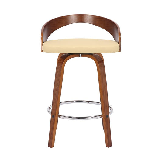 Armen Living - Sonia 26in Counter Height Swivel Cream Faux Leather and Walnut Wood Bar Stool - LCSOBACRWA26 veiw 2