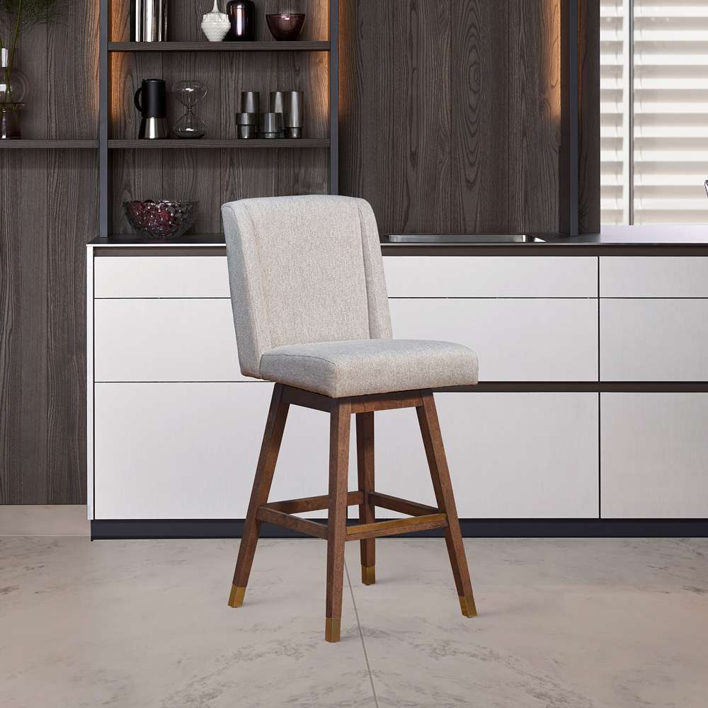 Armen Living - Stancoste Swivel Bar Stool in Brown Oak Wood Finish with Taupe Fabric - 840254332126 veiw 11