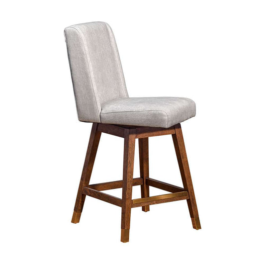 Armen Living - Stancoste Swivel Counter Stool in Brown Oak Wood Finish with Beige Fabric - 840254332157 veiw 2