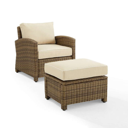 Crosley Furniture - Bradenton 2Pc Outdoor Wicker Armchair Set Sand/ Weathered Brown - Armchair & Ottoman - KO70181WB-SA veiw 2