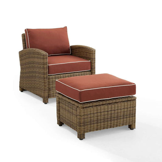 Crosley Furniture - Bradenton 2Pc Outdoor Wicker Armchair Set Sangria/ Weathered Brown - Armchair & Ottoman - KO70181WB-SG veiw 2