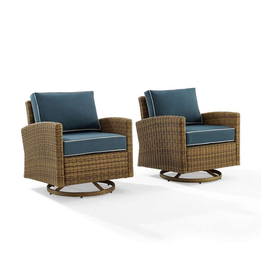 Crosley Furniture - Bradenton 2Pc Outdoor Wicker Swivel Rocker Chair Set Navy/Weathered Brown - 2 Swivel Rockers - KO70423WB-NV veiw 2