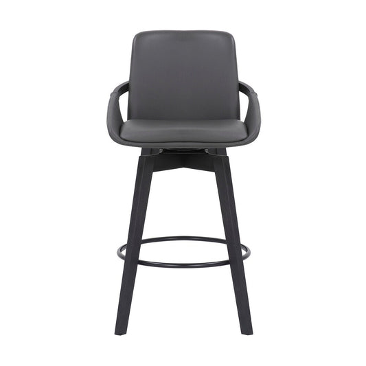 Armen Living - Baylor 26in Gray Faux Leather and Black Wood Swivel Bar Stool - LCBABABLGR26 veiw 2