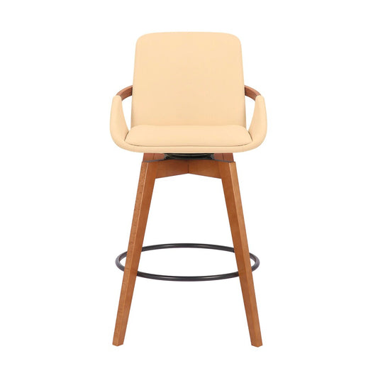 Armen Living - Baylor 26in Cream Faux Leather and Walnut Wood Swivel Bar Stool - LCBABAWACR26 veiw 2