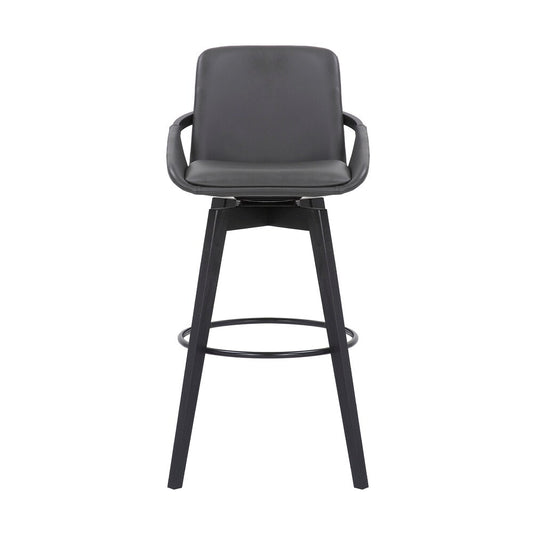Armen Living - Baylor 30in Gray Faux Leather and Black Wood Swivel Bar Stool - LCBABABLGR30 veiw 2