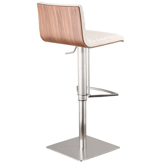 Armen Living - Cafe Adjustable Height Swivel White Faux Leather and Walnut Bar Stool with Brushed Stainless Steel Base - LCCASWBAWHB201 veiw 2
