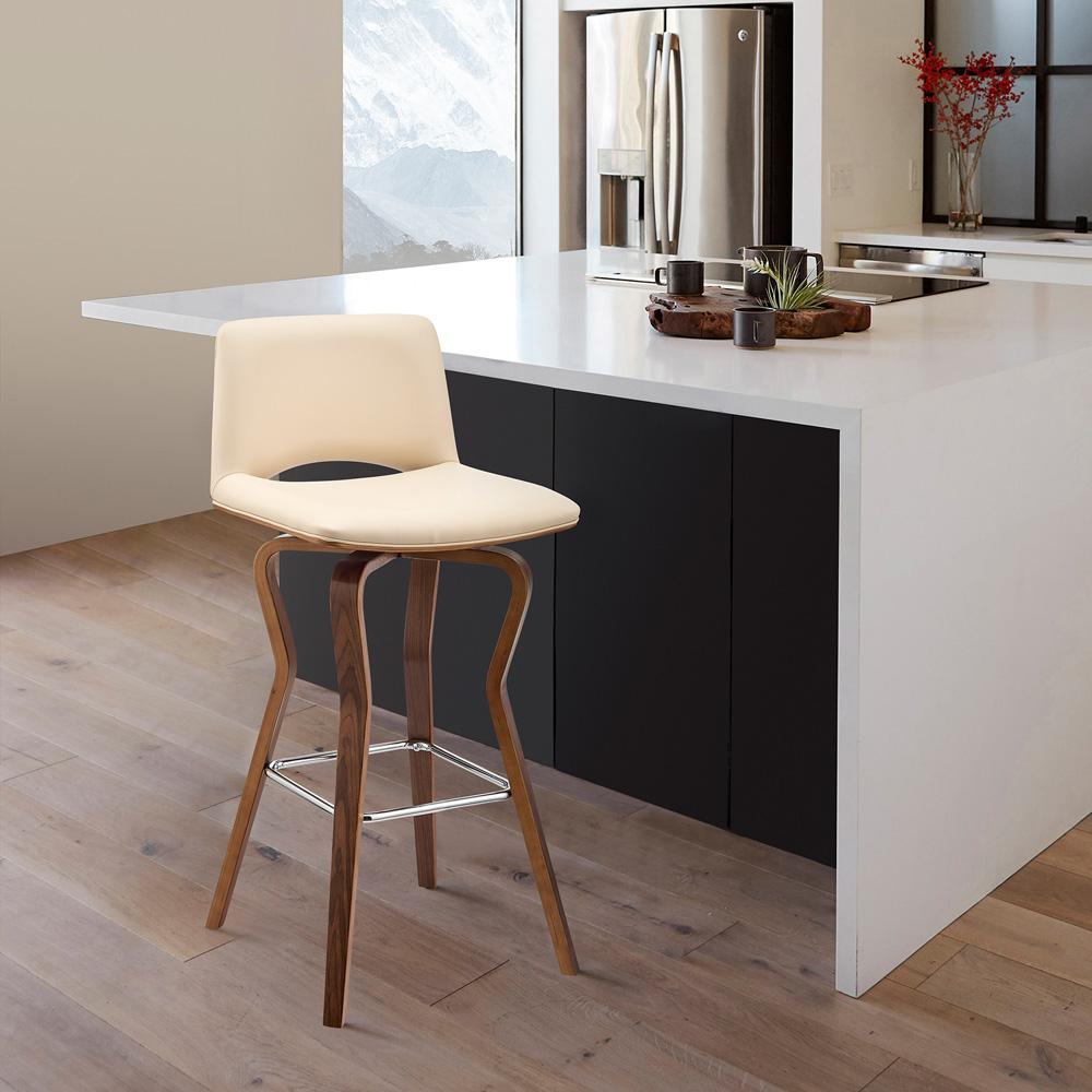 Armen Living - Gerty 30in Swivel Cream Faux Leather and Walnut Wood Bar Stool - LCGYBAWACR30 veiw 9