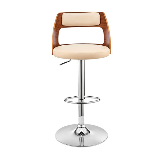 Armen Living - Itzan Adjustable Swivel Cream Faux Leather and Walnut Wood Bar Stool with Chrome Base - LCITBAWACR veiw 2