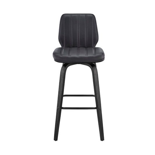 Armen Living - Renee 26in Swivel Grey Faux Leather and Black Wood Bar Stool - LCRNBABLGR26 veiw 2