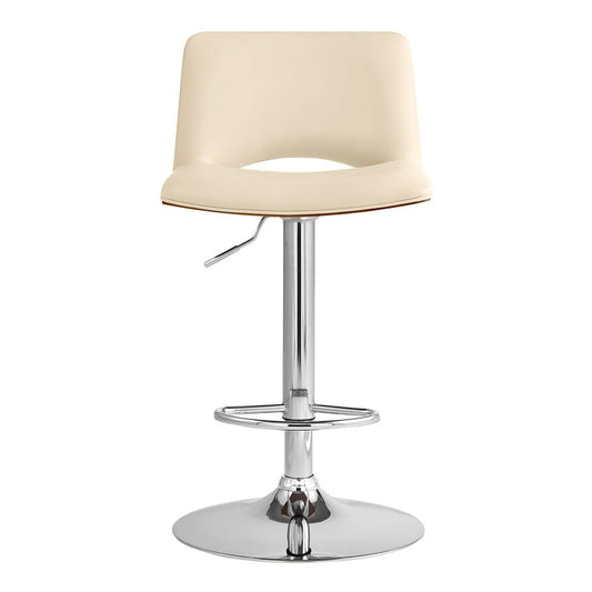Armen Living - Thierry Adjustable Swivel Cream Faux Leather with Walnut Back and Chrome Bar Stool - LCTHBAWACR veiw 2