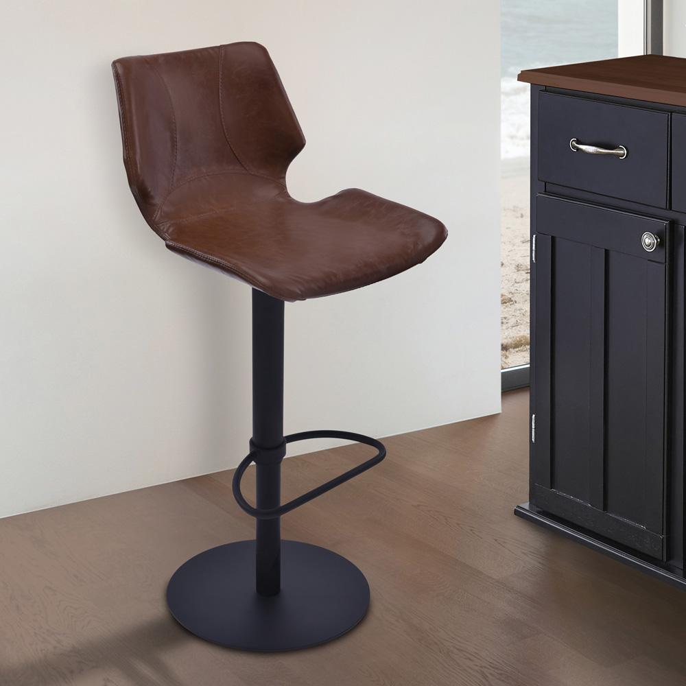 Armen Living - Zuma Adjustable Swivel Metal Barstool in Vintage Coffee Faux Leather and Black Metal Finish - LCZUBAVCBL veiw 5