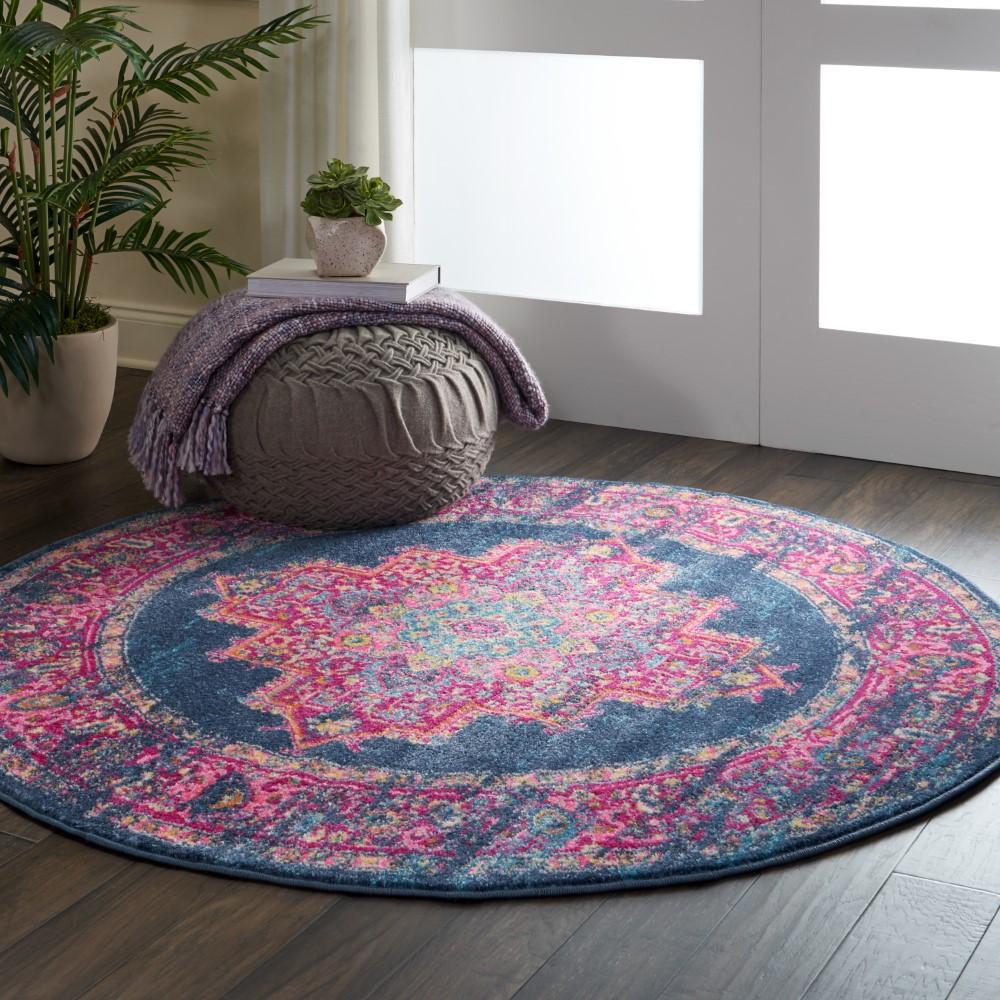 Nourison - Passion PSN03 Blue and Pink 53in x Round Boho Area Rug - PSN03-99446469243 veiw 2
