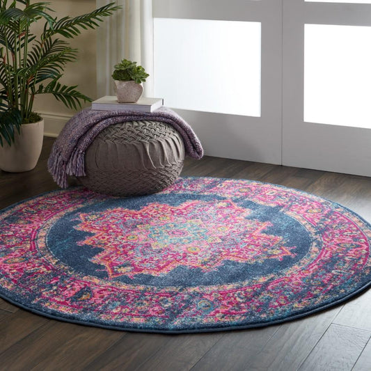 Nourison - Passion PSN03 Blue and Pink 53in x Round Boho Area Rug - PSN03-99446469243 veiw 2