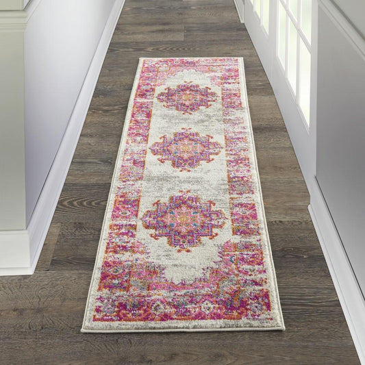 Nourison - Passion PSN03 Pink and White 110in x 6 Hallway Rug - PSN03-99446388230 veiw 2