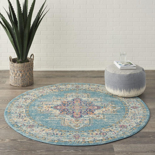 Nourison - Passion 4 x Round Ivory Light Blue Area Rug - PSN03-99446477576 veiw 2