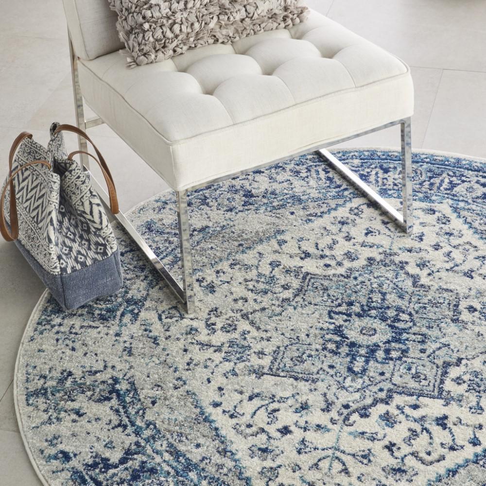 Nourison - Tranquil TRA06 Navy Blue and White 53in x Round Persian Area Rug - TRA06-99446485618 veiw 3