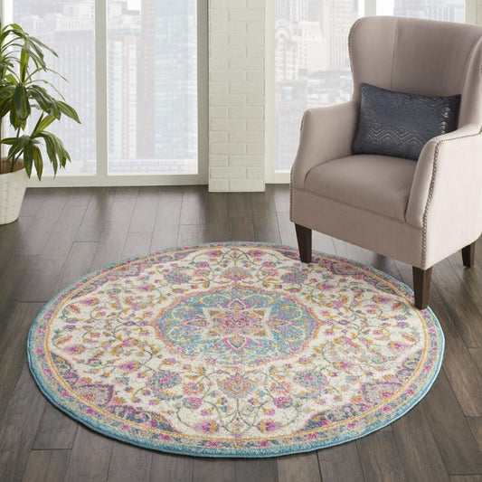 Nourison - Passion Bohemian Ivory Multi Colored 53in x ROUND Area Rug - PSN22-99446717740 veiw 2