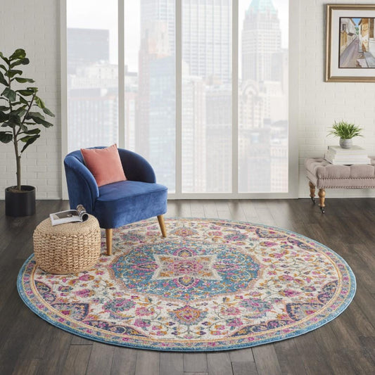 Nourison - Passion Bohemian Ivory Multi Colored 8 x ROUND Area Rug - PSN22-99446717849 veiw 2
