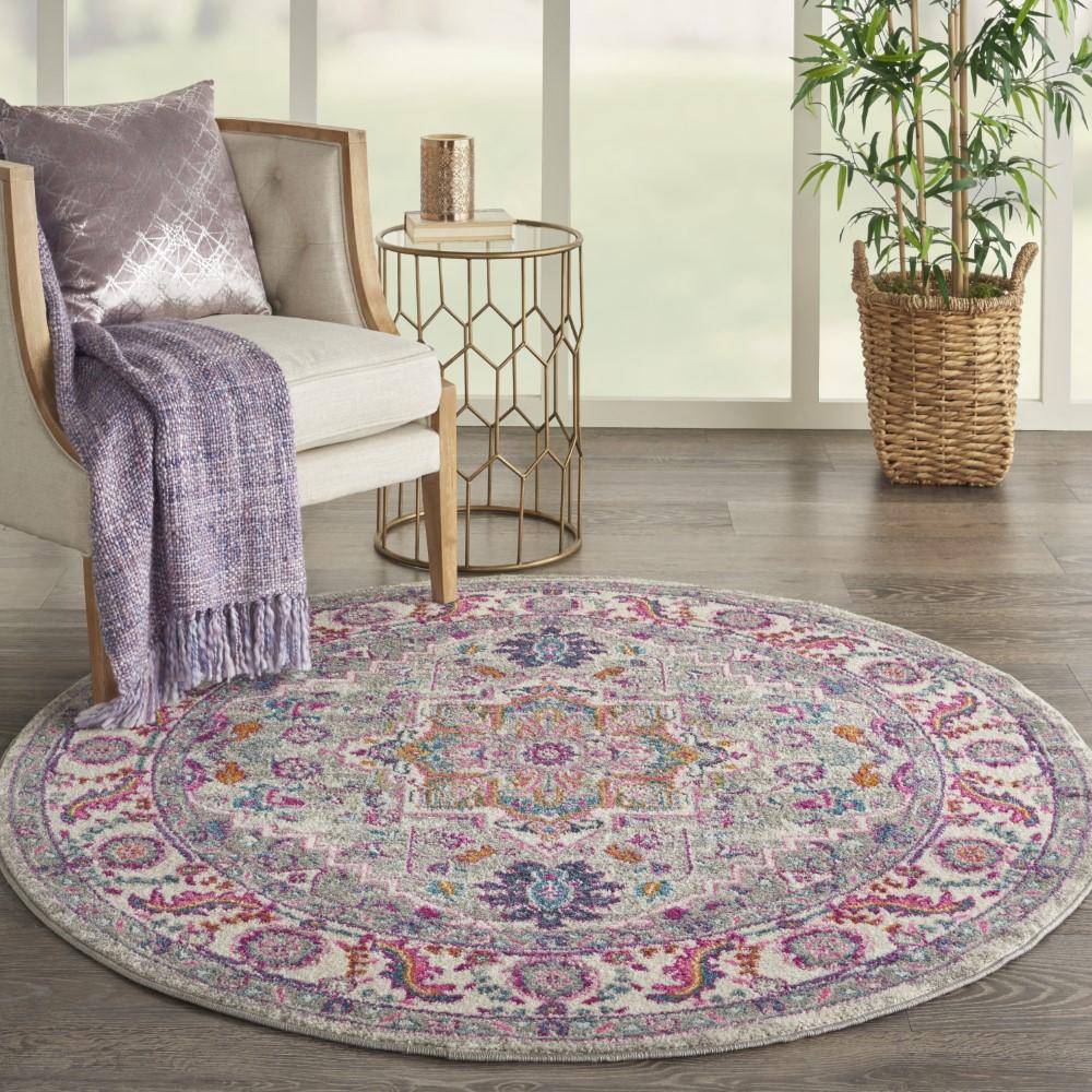 Nourison - Passion PSN20 Light Grey/Pink 4 x Round Persian Area Rug - PSN20-99446765192 veiw 2