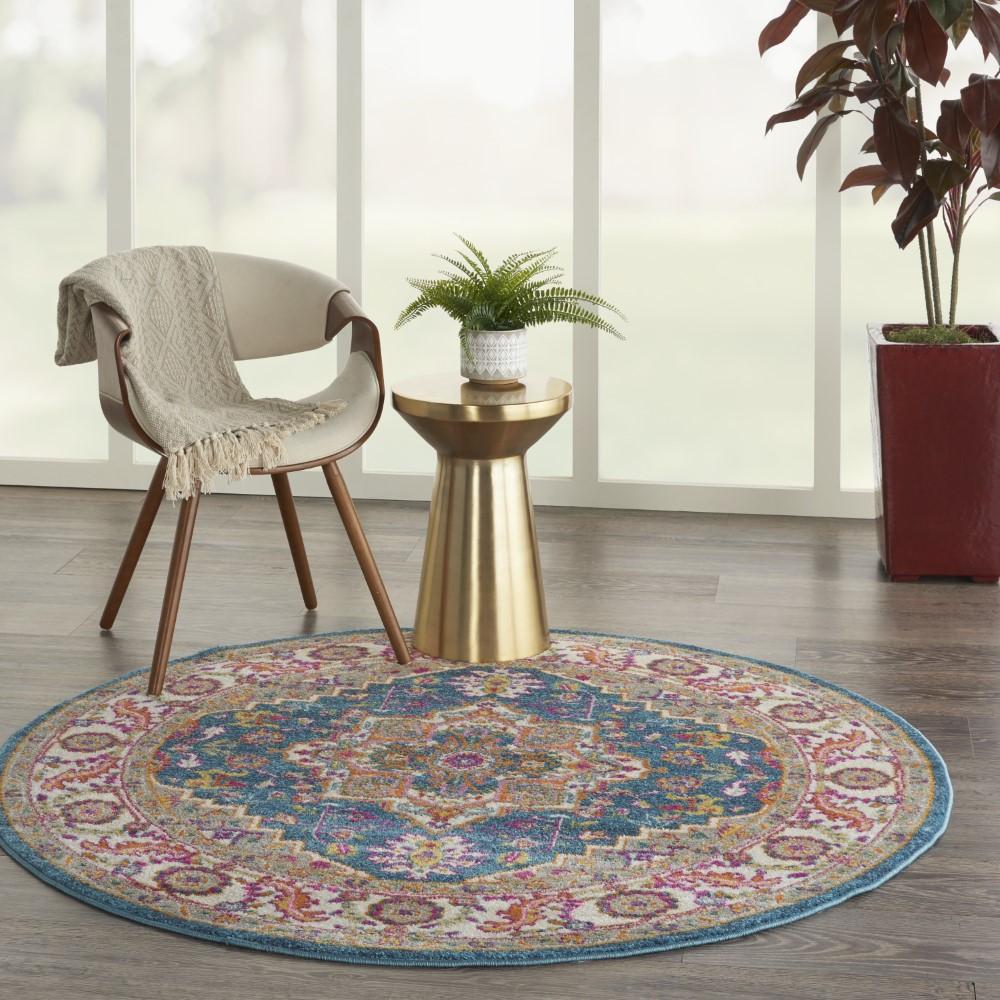 Nourison - Passion PSN20 Teal Multicolor 53in x Round Persian Area Rug - PSN20-99446765284 veiw 2