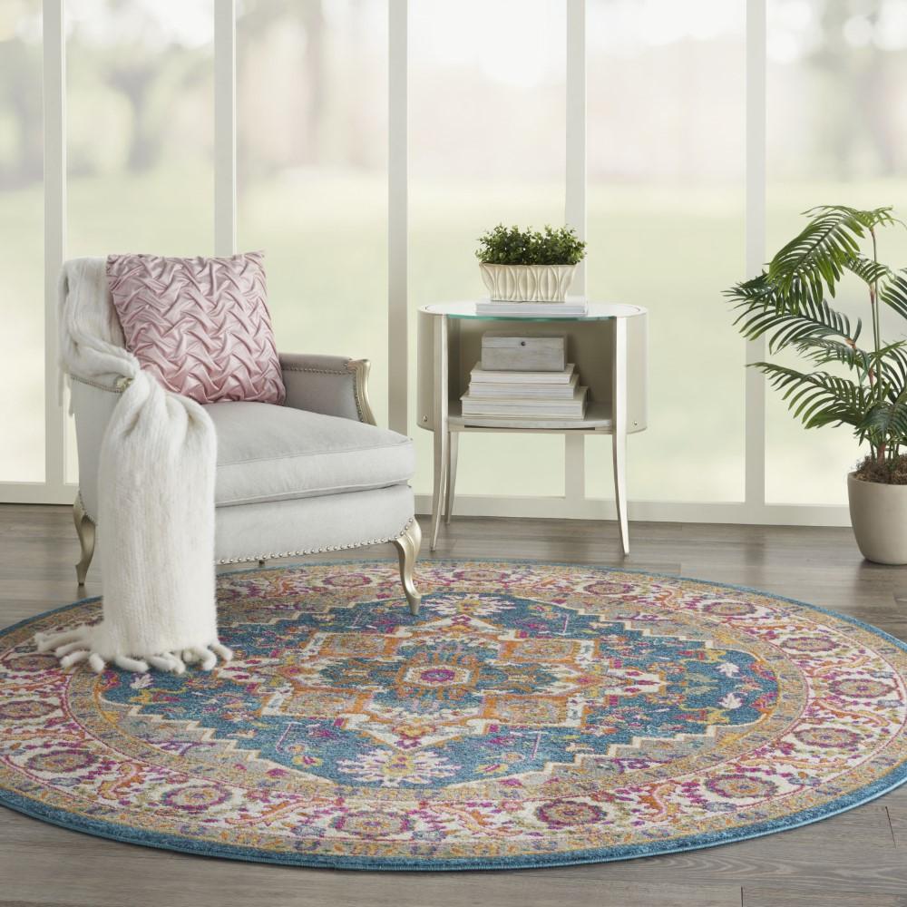 Nourison - Passion PSN20 Teal Multicolor 8 x Round Persian Area Rug - PSN20-99446765260 veiw 2