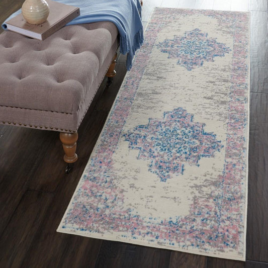 Nourison - Grafix GRF14 White and Pink 22in x 76in Hallway Rug - GRF14-99446477873 veiw 2
