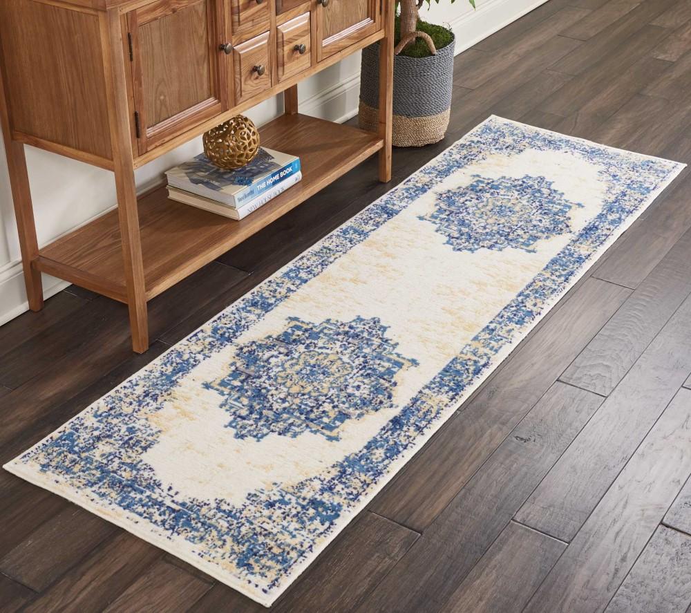 Nourison - Grafix GRF14 White and Blue 23in x 76in Hallway Rug - GRF14-99446411730 veiw 2