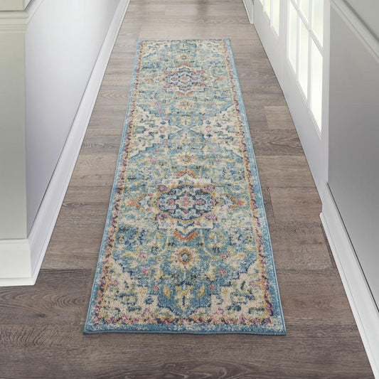 Nourison - Passion 22inx76in Ivory, Light Blue Bohemian Area Rug - PSN25-99446747907 veiw 2