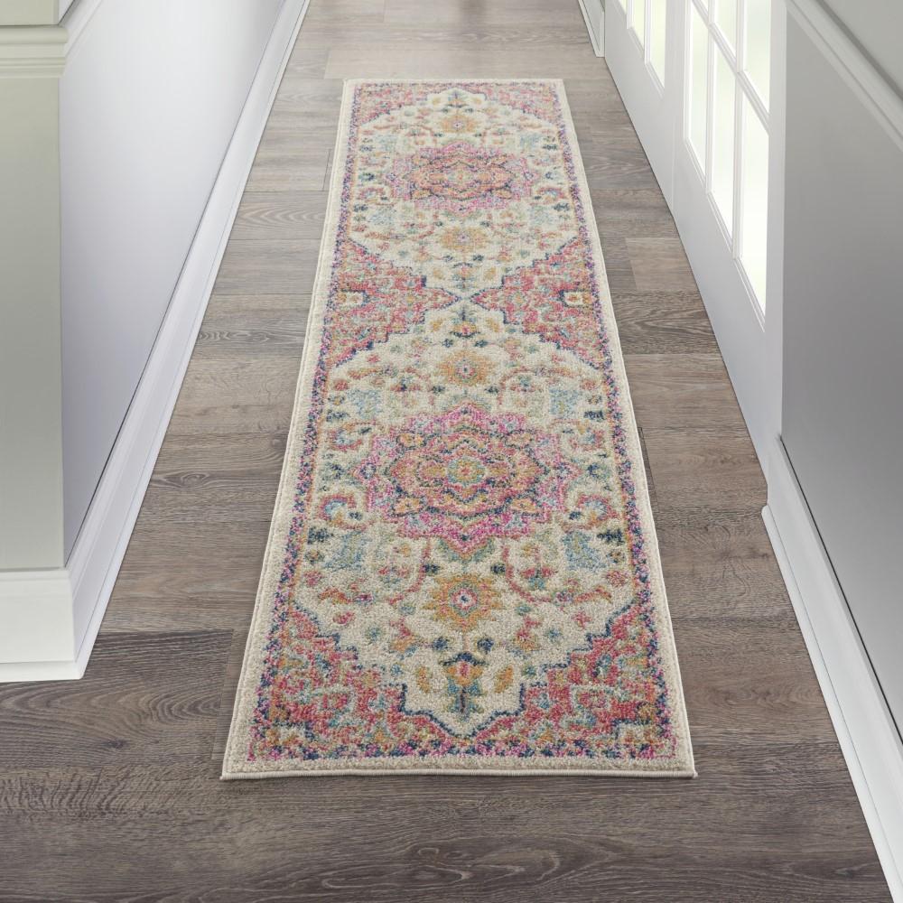 Nourison - Passion 22inx76in Ivory, Pink Bohemian Area Rug - PSN25-99446748102 veiw 2