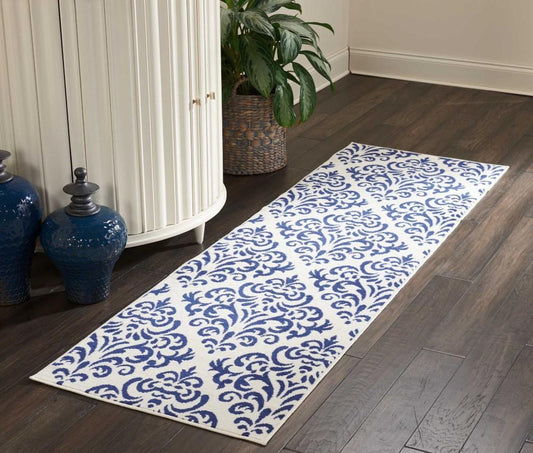 Nourison - Grafix GRF06 Navy Blue and White 23in x 76in Hallway Rug - GRF06-99446411662 veiw 2