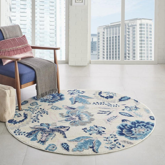 Nourison - Tranquil TRA02 Blue and White 53in x Round French Country Area Rug - TRA02-99446483812 veiw 2