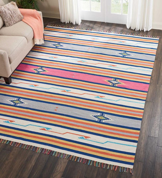Nourison - Baja BAJ01 White Multicolor 8x10 Large Flat Weave Rug - BAJ01-99446395290 veiw 2