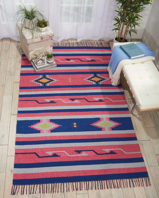 Nourison - Baja BAJ01 Pink and Blue 66in x 96in Large Flat Weave Rug - BAJ01-99446395467 veiw 2