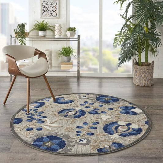 Nourison - Aloha 53in x Round Blue Patio Area Rug - ALH17-99446739209 veiw 2