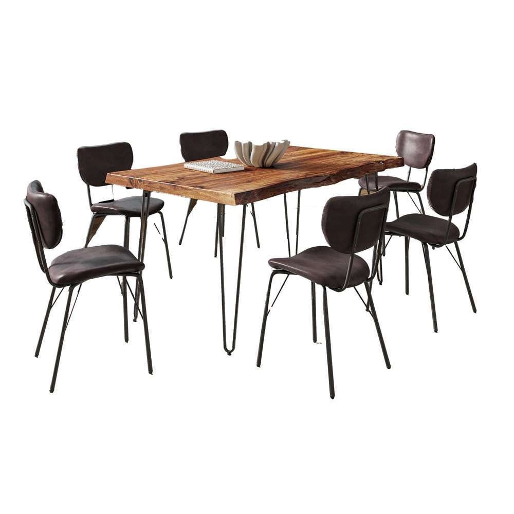 Jofran - Natures Edge 60in Seven Piece Modern Dining Set with Upholstered Contemporary Chairs - Chestnut and Dark Brown, Chestnut and Dark Brown - 1781-60D-6-OWNCHDBN veiw 3