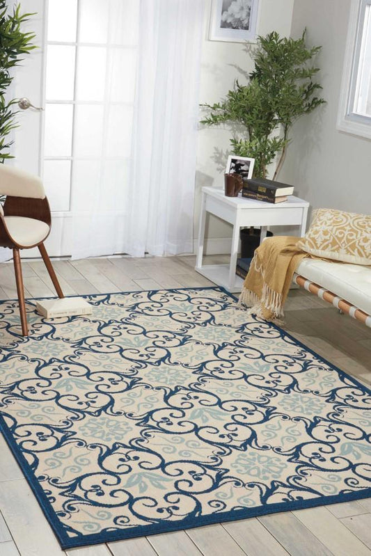 Nourison - Caribbean CRB02 Dark Blue and White 26in x 4 Area Rug - CRB02-99446334176_CLOSEOUT veiw 2