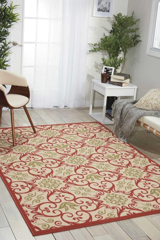 Nourison - Caribbean CRB02 Ivory and Red 93in x 129in Oversized Rug - CRB02-99446239396_CLOSEOUT veiw 2