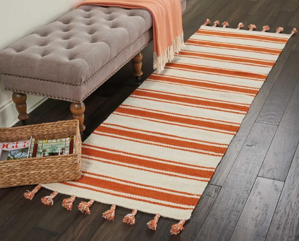 Nourison - Rio Vista DST01 White and Orange 23in x 8 Flat Weave Hallway Rug - DST01-99446391599_CLOSEOUT veiw 2