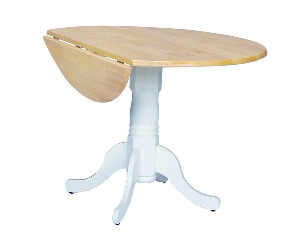 John Thomas Furniture - Dining Essentials - Round Drop Leaf Pedestal Table in White & Natural - T02-42DP veiw 1