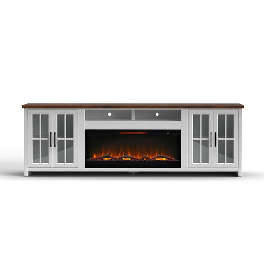 Legends Furniture - Bridgevine Home 97 in. Whitewash and Barnwood Brown Finish Solid Wood Fireplace TV Stand - HT5410.BJW veiw 2