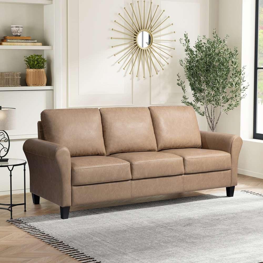 Lifestyle Solutions - Westley Sofa with Rolled Arms, Light Brown Faux Leather - CCWENKS3LBRRA veiw 8