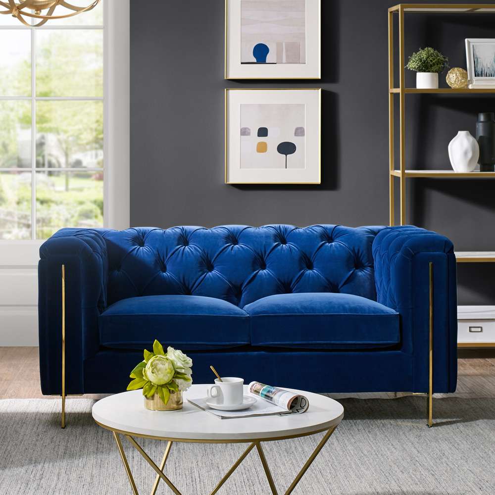 Steve Silver - Charlene Blue Velvet Sofa - Loveseat Set - CH100-2PC-BL veiw 4