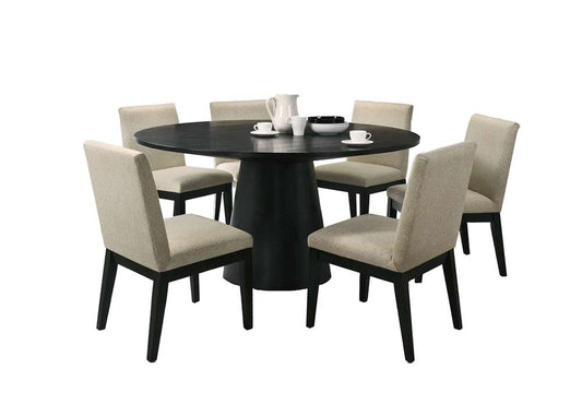 Lilola Home - Jasper Ebony Black 7 Piece 59inW Round Dining Table Set with Beige Fabric Chairs - 30016-4 veiw 2