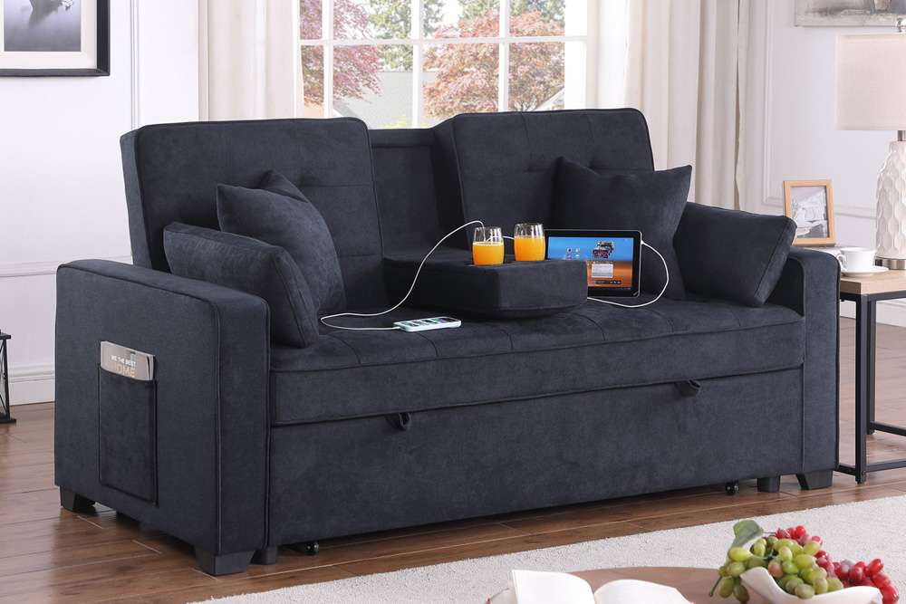 Lilola Home - Cody II 69.5inW Dark Gray Woven Fabric Convertible Sleeper Loveseat with Cup Holder, Charging Ports and Pocket - 83080 veiw 6