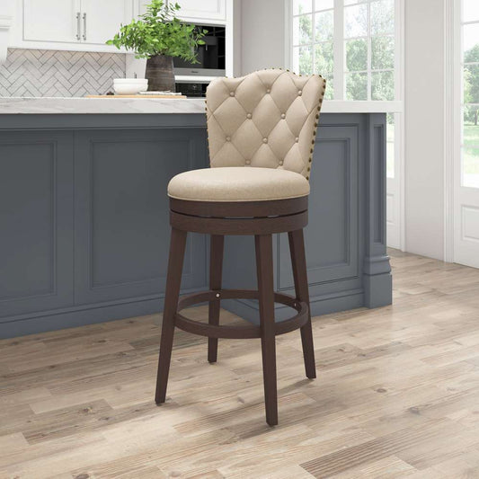 Hillsdale Furniture - Edenwood Wood Bar Height Swivel Stool, Smoke Chocolate with Cream Fabric - 5945-832 veiw 2